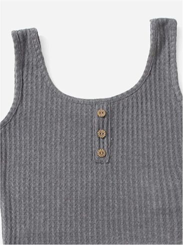 Girl's 2 Piece Outfits Waffle Knit Scoop Neck Button Down Crop Tank Tops Paperbag Waist Track Shorts in Saudi Arabia