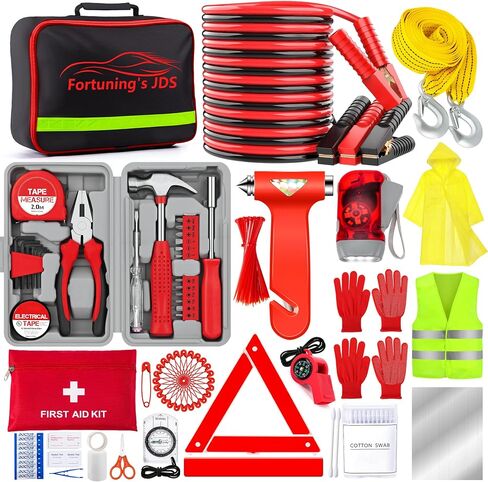 298PCS Roadside Emergency Car Kit- Car Emergency Kit with Jumper Cables, Roadside Emergency Kit for Vehicles, Emergency Car Kit, Car Safety Kits, Gloves,Tow Strap,Tool Kit,Reflective Warning Triangle in Saudi Arabia