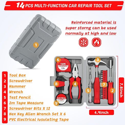 298PCS Roadside Emergency Car Kit- Car Emergency Kit with Jumper Cables, Roadside Emergency Kit for Vehicles, Emergency Car Kit, Car Safety Kits, Gloves,Tow Strap,Tool Kit,Reflective Warning Triangle in Saudi Arabia