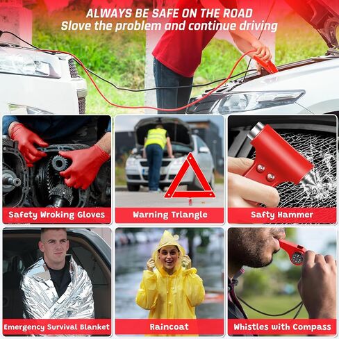 298PCS Roadside Emergency Car Kit- Car Emergency Kit with Jumper Cables, Roadside Emergency Kit for Vehicles, Emergency Car Kit, Car Safety Kits, Gloves,Tow Strap,Tool Kit,Reflective Warning Triangle in Saudi Arabia