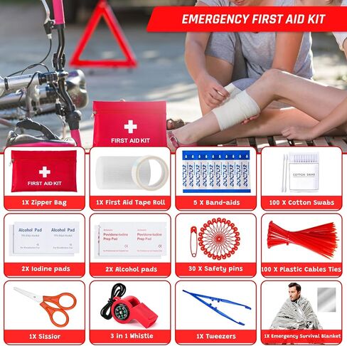 298PCS Roadside Emergency Car Kit- Car Emergency Kit with Jumper Cables, Roadside Emergency Kit for Vehicles, Emergency Car Kit, Car Safety Kits, Gloves,Tow Strap,Tool Kit,Reflective Warning Triangle in Saudi Arabia