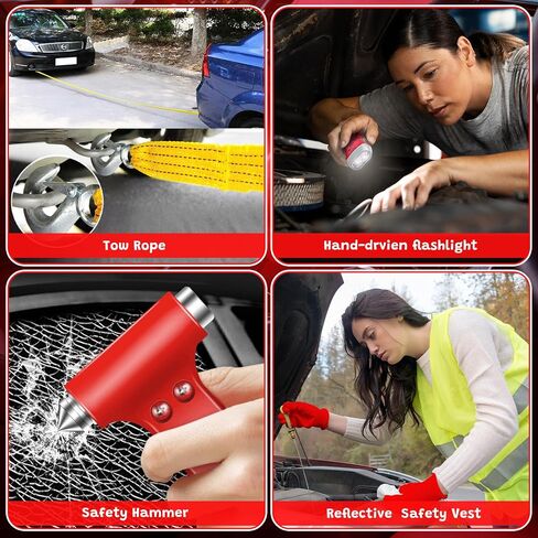 298PCS Roadside Emergency Car Kit- Car Emergency Kit with Jumper Cables, Roadside Emergency Kit for Vehicles, Emergency Car Kit, Car Safety Kits, Gloves,Tow Strap,Tool Kit,Reflective Warning Triangle in Saudi Arabia