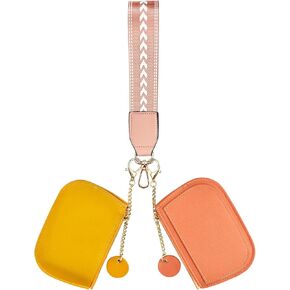 Wallet for Woment Dual Pouch Wristlet Portable Wallet Coin Purse Mini Women Coin Pocket(Khaki+Brown)
