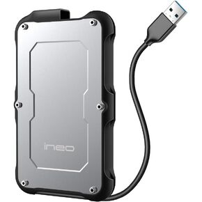 ineo 2.5 inch USB 3.1 Gen2 Type C Rugged Waterproof & Shockproof External Hard Drive Enclosure for 9.5mm & 7mm SATA HDD SSD [C2580c]