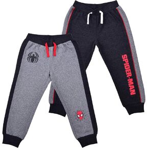 Marvel Spiderman or Black Panther Boys 2 Pack Joggers with Drawstring for Toddler and Little Boys - Red/Black or Grey