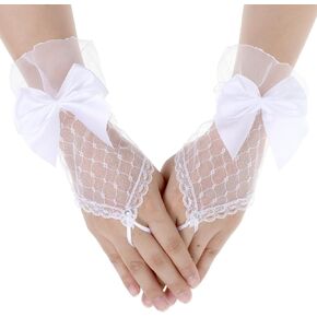 Lace Gloves Women Tea Party Short Fingerless Black Lace Gloves Bow Bridal Fancy Halloween Gloves 80s Prom Dress For Women Wedding Gloves For Bride Cosplay Funeral Masquerade Gloves