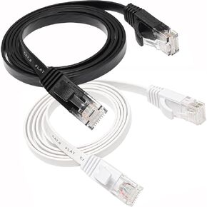DAYEDZ Cat 6 Ethernet Cable 50ft 2 Pack LAN Cable Faster Than Cat5e/Cat5, Slim Long Flat Internet Cable with Clips & Rj45 Connectors for Router, Computer, 50 feet Black + White Network Cord