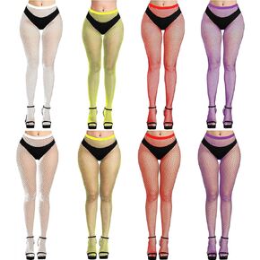 Buauty 8 PCS Black Fishnet Stockings For Women, Thigh Hight Fishnet Tights, Ladies Fish Net Tights Plus Size One Size Fit All