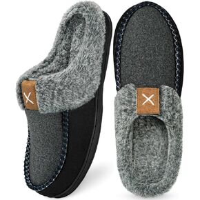 Homitem Men's Cozy Memory Foam Slippers,Fuzzy Wool-Like Plush Fleece Lined House Slippers Men Indoor Outdoor Slippers With Anti-Skid Rubber Sole