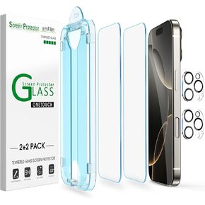 amFilm OneTouch Glass Screen Protector for iPhone 14 Pro 6.1 Inch 2022 with Camera Lens Protector, Easiest Installation, Dynamic Island Compatible, Bubble Free, Tempered Glass, 2+2 Pack