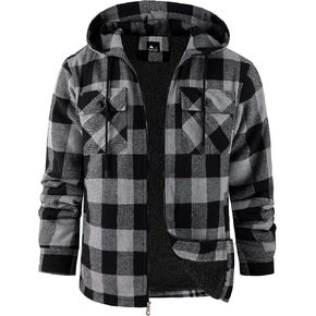 ZITY Mens Plaid Shirts Jacket Fleece Lined Flannel Shirts Sherpa Zip Up Jackets with Hood for Men in Saudi Arabia