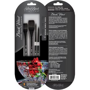 Silver Brush Limited WC-3201S Black Velvet Basic Watercolor Set, Set of 3 Brushes, Round Size 6, 12 and Square Wash Size 1