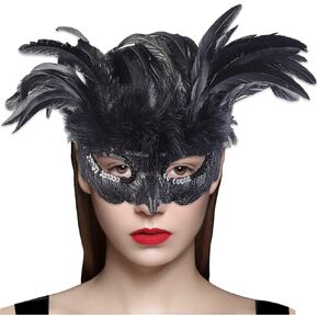 AotheFory Halloween Mask Crow Peacock Feather Animal Cosplay Face Masquerade Masks for Women Girls