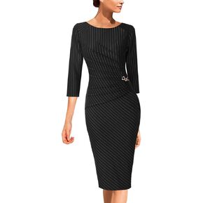 VFSHOW Womens Elegant Ruched Pleated Work Business Office Cocktail Party Bodycon Pencil Sheath Dress