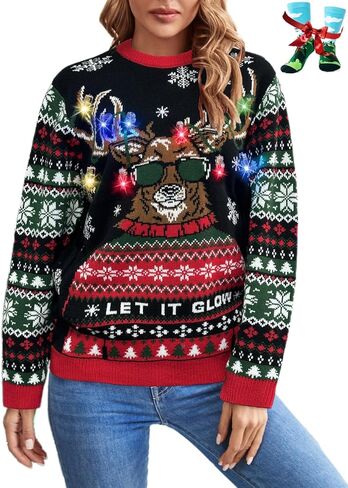 WIPONKEN Ugly Christmas Sweater for Women Funny Crewneck Knit Christmas Sweater for Family Pullover Long Sleeve Top in Saudi Arabia