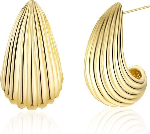 POWNOOL Gold Hoop Earrings for Women-14K Gold Plated Huggie Earrings-Pearl Hypoallergenic Hoop Earring Jewelry Gift in Kuwait