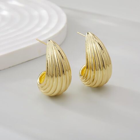 POWNOOL Gold Hoop Earrings for Women-14K Gold Plated Huggie Earrings-Pearl Hypoallergenic Hoop Earring Jewelry Gift in Kuwait