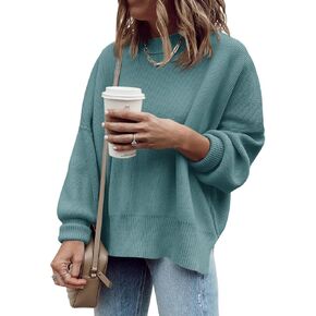 Imily Bela Womens Oversized Tunic Sweaters Fall Slouchy Long Sleeve Ribbed Knit Side Slit Pullover Jumper