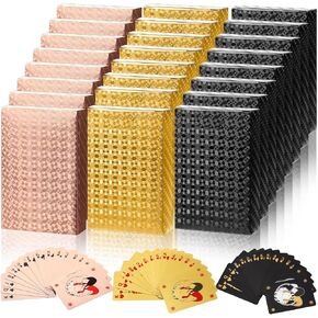 Zubebe 12 Decks of Playing Cards Waterproof Plastic Poker Cards Bulk Gold Foil Playing Cards Gift for Adults Washable Flexible Party Game Favors(Black, Gold)