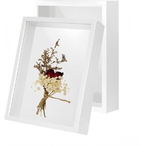 White Hollow Photo Frame,HD Glass Wooden Shadow Box Frame，Perfect for Frames for Flower Pressing, Seashell Display Box ,Pet Memorial Shadow Box ( 2pcs 4X6)