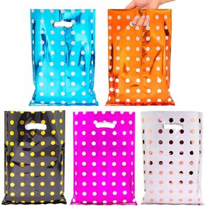 HAPMARS 50 Pcs Birthday Party Favor Bags , Stripe Goodie Candy Bags with Handles, Party Treat Bags for Kids Baby Girls & Boys, Plastic Loot Gift Bag Bulk for Christmas, Baby Showers, Party