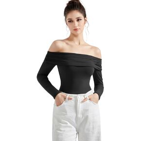 SUUKSESS Women Off the Shoulder Bodysuit Double Lined Going Out Short Sleeve Strapless Thong Body suit