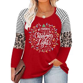 Plus Size Christmas Shirts Women My Favorite Color is Christmas Lights Shirt Plaid Raglan Long Sleeve Tops