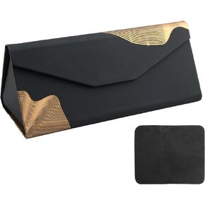 Foldable Triangle Hard Sunglasses Case, Black Portable Magnetic Closure Design Spectacles Protective Storage Box, Soft Velvet Lining Suitable For Daily Use Reading Glasses Myopia Glasses