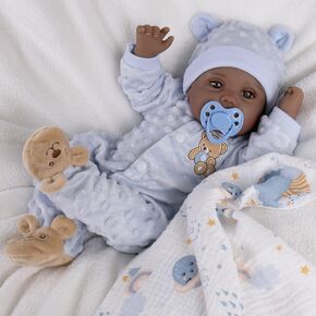 Milidool Black Reborn Baby Dolls Boy 22 Inch Lifelike Black Silicone Baby Dolls That Look Real African American Newborn Boy Dolls Realistic Baby Doll with Giraffe Gift Set