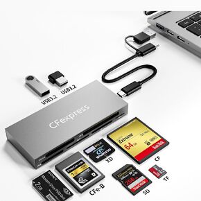 USB C Multi XD Card Reader 7-in-1 SD/MicroSD/CF/MS/XD 5Gbps Super Speed Memory Card Adapter for SD SDXC SDHC CF MicroSD MS MMC UHS-I Cards, Sony Memory Stick Pro Duo Adapter Read 5-Card Simultaneously
