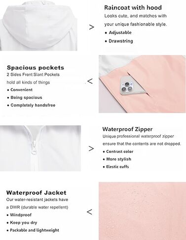 SoTeer Women's Waterproof Raincoat Outdoor Hooded Rain Jacket Windbreaker S-XXXL in Saudi Arabia