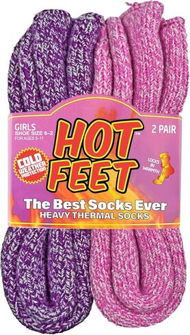HOT FEET Boys and Girls 2 Pack Heavy Thermal Socks - Traps in Warmth - Thick Insulated Crew for Hiking and Cold Weather in Kuwait