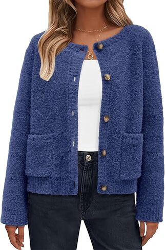 Arach & Cloz 2024 سترة صوفية مفتوحة من الأمام للنساء بأزرار للأسفل موضة الخريف سترة محبوكة لطيفة بأكمام طويلة مع جيوب in Kuwait