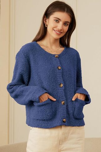 Arach & Cloz 2024 سترة صوفية مفتوحة من الأمام للنساء بأزرار للأسفل موضة الخريف سترة محبوكة لطيفة بأكمام طويلة مع جيوب in Kuwait