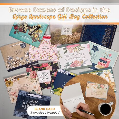 حقيبة هدايا ذات مناظر طبيعية من Christian Art Gifts مع مجموعة من البطاقات والمناديل الورقية - عيد ميلاد سعيد وغيرها الكثير، منقوشة باللونين الأسود والأزرق الداكن، مقاس كبير in Kuwait