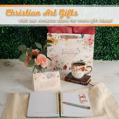 حقيبة هدايا ذات مناظر طبيعية من Christian Art Gifts مع مجموعة من البطاقات والمناديل الورقية - عيد ميلاد سعيد وغيرها الكثير، منقوشة باللونين الأسود والأزرق الداكن، مقاس كبير in Kuwait