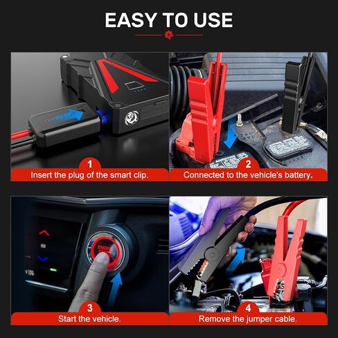 Car Battery Jump Starter 2500A 13800mAh Jump Box (8.0L Gas/7.0L Diesel) Portable Car Jump Starter Battery Pack 12V Lithium Car Battery Jumper Starter with German Jumper Cables, Fast Charge, Compact in Saudi Arabia