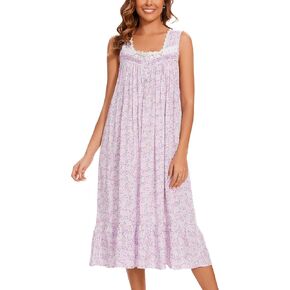 AVIIER Cotton Nightgowns for Women Sleeveless House Dress Ladies Long Nightdress with Pockets S-XXL
