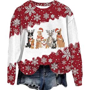 BOMYTAO Women's Fun Dogs Print Sweatshirt Dogs Lovers Pullover Graphic Tees Casual Long Sleeve Shirt Tops