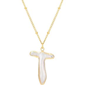 Pearl Cross Necklace for Women Nature Freshwater Pearl Cross Necklace Baroque Pearl Necklace Chunky Big Cross Pearl Necklace