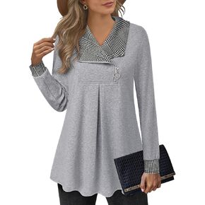 VALOLIA Women's Casual Swing Sweatshirt Long Sleeve Zipper Lapel Fashion Pullover Tunic