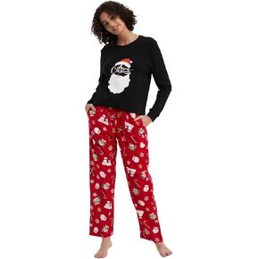 GLOBAL Matching Pajamas for Couple Christmas Pjs for Family Cotton Top and Flannel Bottom