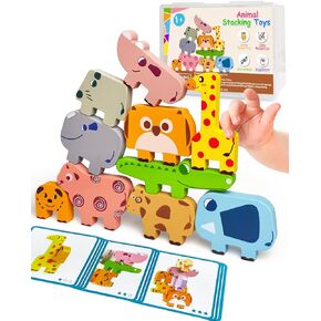 Montessori Toys for 1 2 3 4 Year Old Boys Girls, Toddler Toys Age 2-4, 10 Pack Wooden Animal Blocks Sorting & Stacking Education Toddler Puzzles Toys,1 2 3 4 Year Old Girl Boy Birthday Gifts