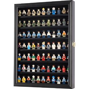 Minifigure Display Case - Building Block Toy Minifigures Display Case Minifigure Wall Cabinet Showcase for Small Miniature Collectibles Mini Brands, with Lockable Door (Black Finish Frame)