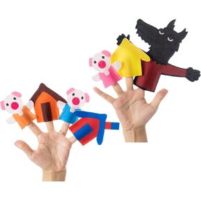 Three Little Pigs Finger Puppets for Kids, 7pcs Story Finger Puppets Toy, Interactive Teaching, Scenario Story Role Play, Bedtime Storytelling
