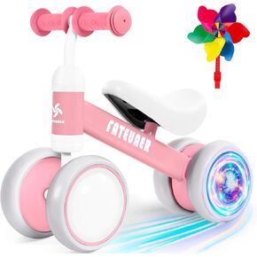 Colorful Lighting Baby Balance Bike Toys for 1 Year Old Boys Girls, 10-24 Months Toddler Balance Bike with Rainbow Pinwheels, 4 Wheels Pre-School First Ride On Toys, Best First Birthday Gifts