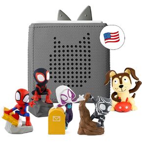 Toniebox Audio Player Starter Set with Spidey, Ghost-Spider, Spin, Black Panther, and Playtime Puppy - Listen, Learn, and Play with One Huggable Little Box - Light Blue