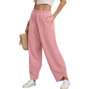 سراويل نسائية واسعة الساق سراويلي حريمي فضفاضة غير رسمية بخصر مطاطي بلون سادة مريحة صالة بالازو سراويل رياضية فضفاضة مع جيوب in Kuwait