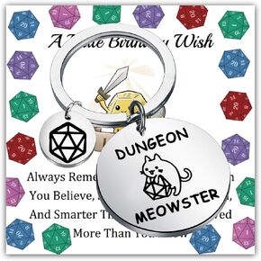 WUSUANED Dungeon Meowster Keychain Dungeons and Cat RPG Gift Funnny DND Gamer Cat Lover Gift