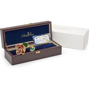 Real 24K Gold Dipped Rose, Glazed and Gold - Trimmed, Perfect Romantic, 11.5-Inch Preserved Flowers with Leaves